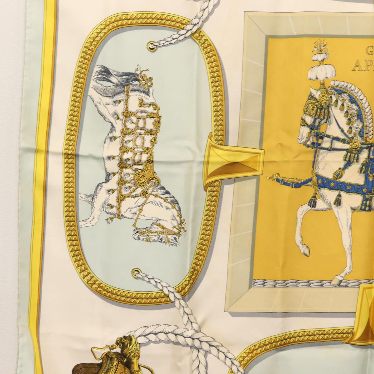 HERMES Carre 90 Scarf ""GRAND APPARAT"" Silk Light Blue Auth 144681