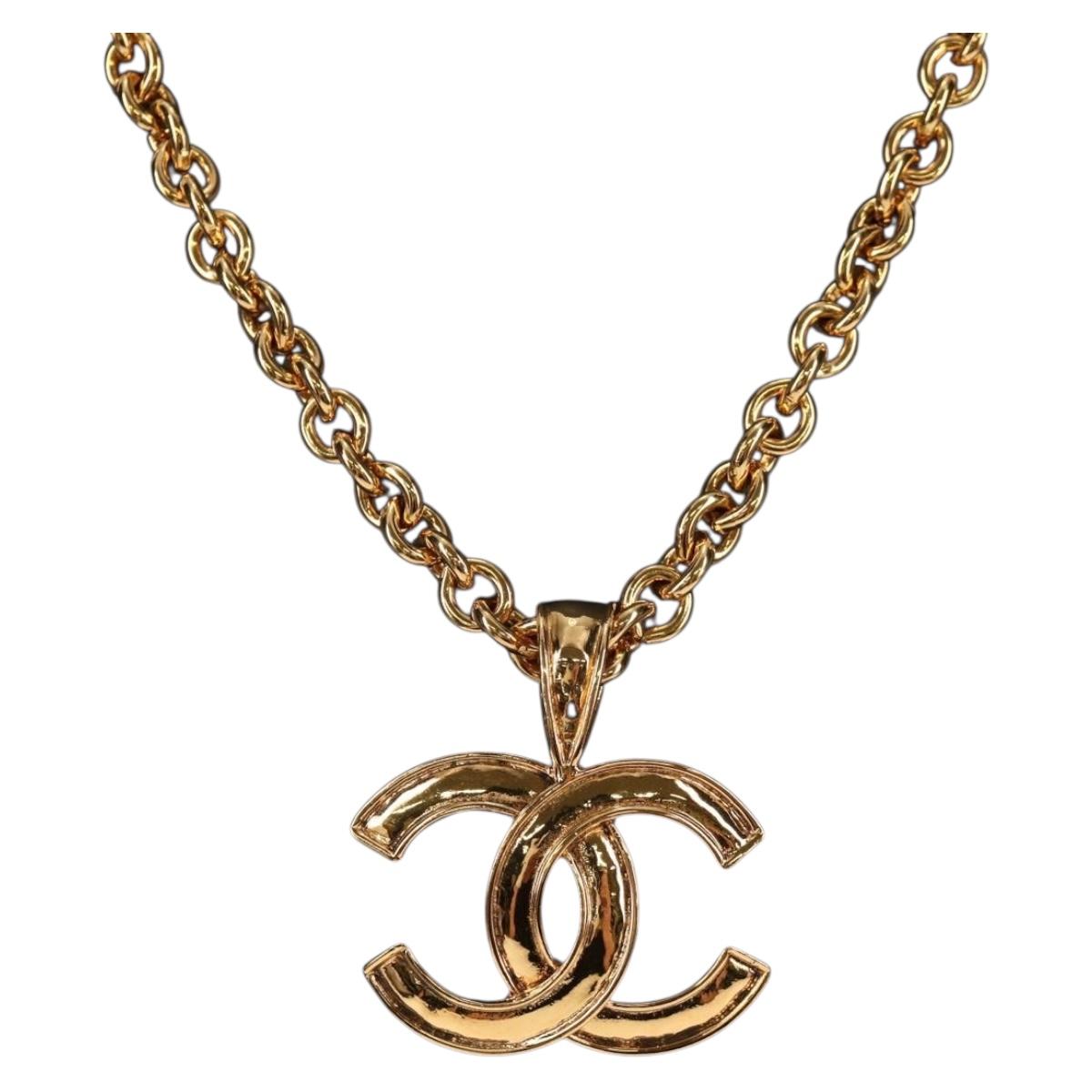 CHANEL COCO Mark Necklace metal Gold CC Auth 144683V