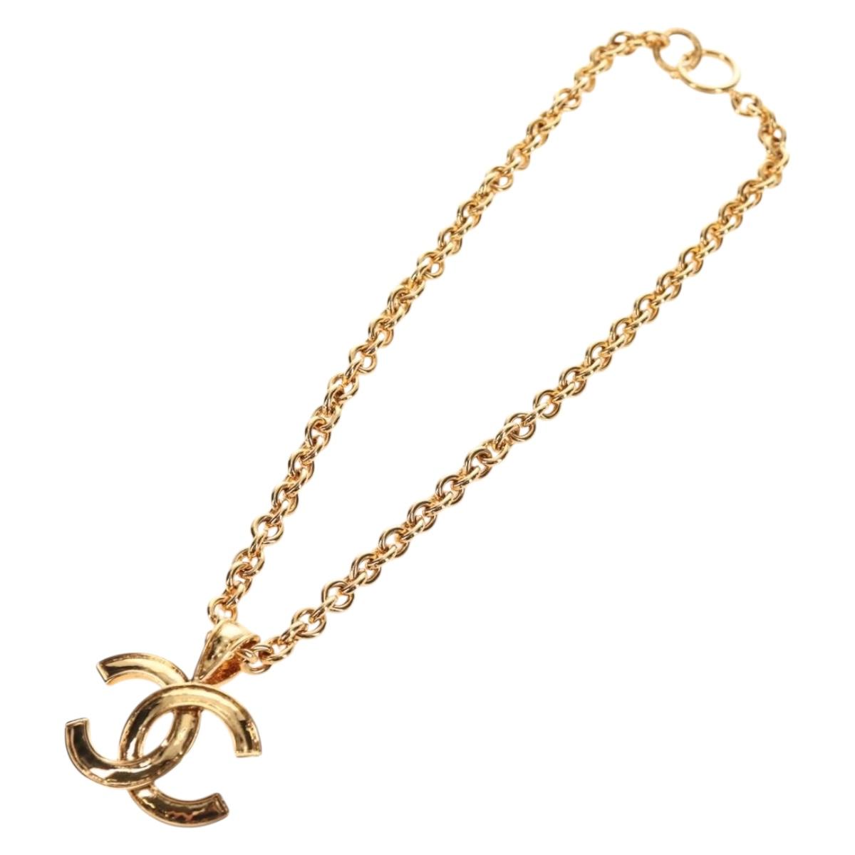 CHANEL COCO Mark Necklace metal Gold CC Auth 144683V