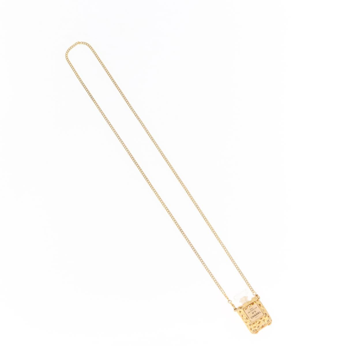 CHANEL Perfume Necklace metal Gold CC Auth 144685