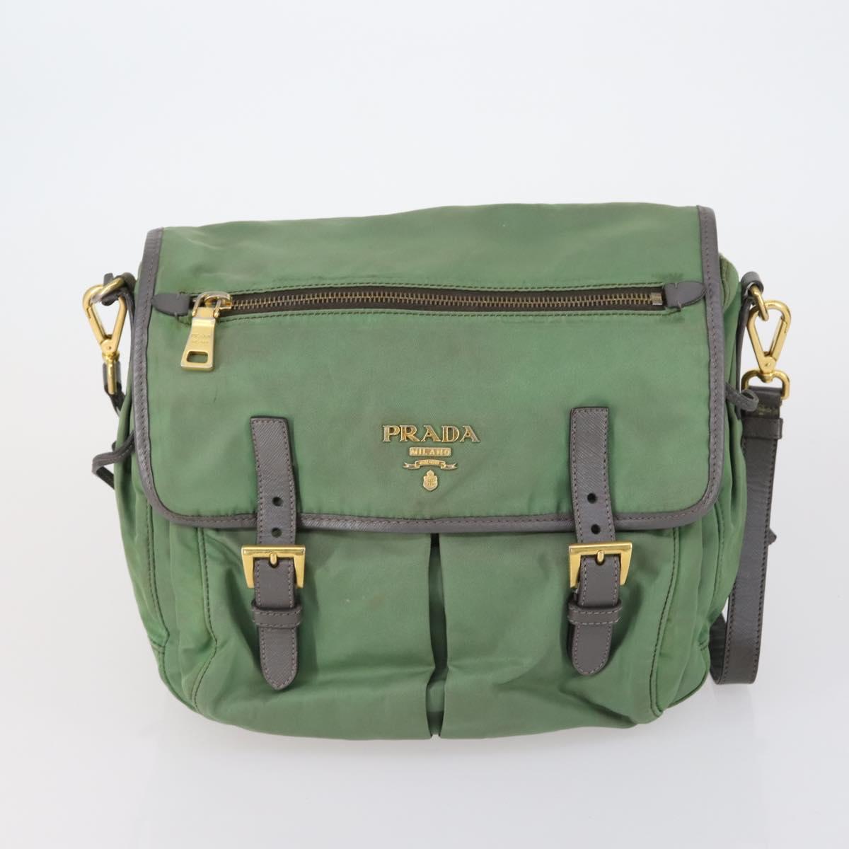 PRADA Pouch Bag Nylon 3Set Green Khaki Light green Auth 144723