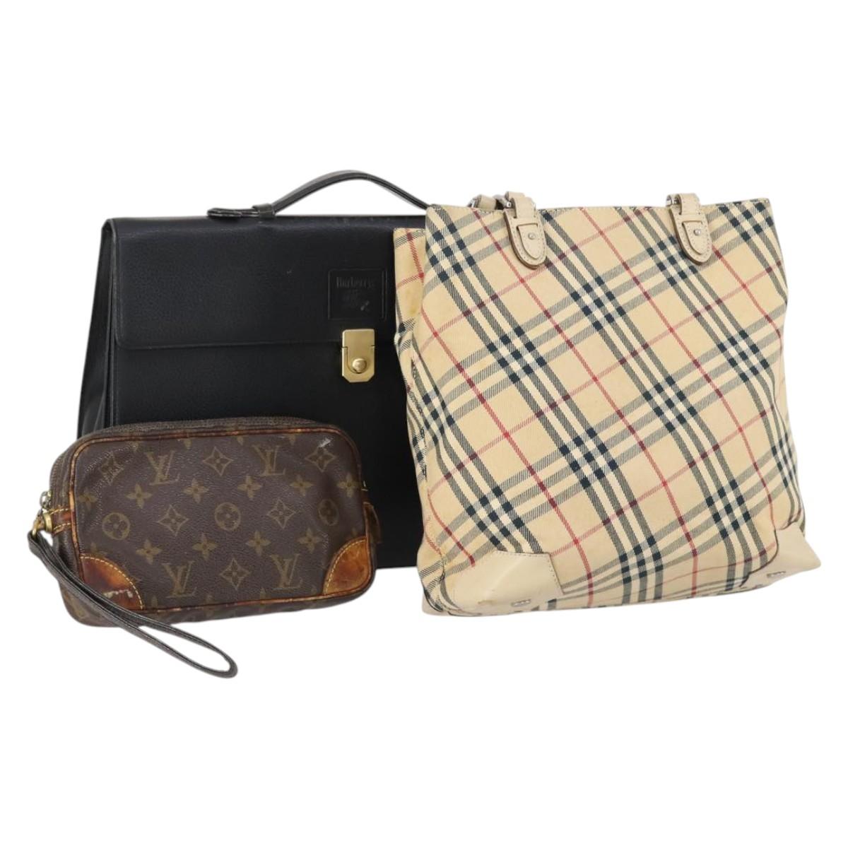 LOUIS VUITTON Burberry Monogram Nova Check Bag Canvas 3Set Black Auth 144724