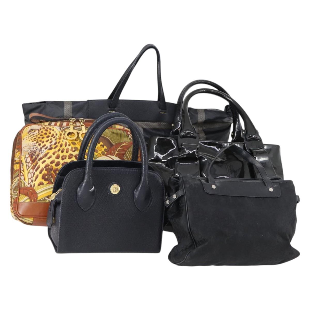 CELINE Fendi Ferragamo C Macadam Canvas Bag Nylon Leather 5 Set Black Auth 144725