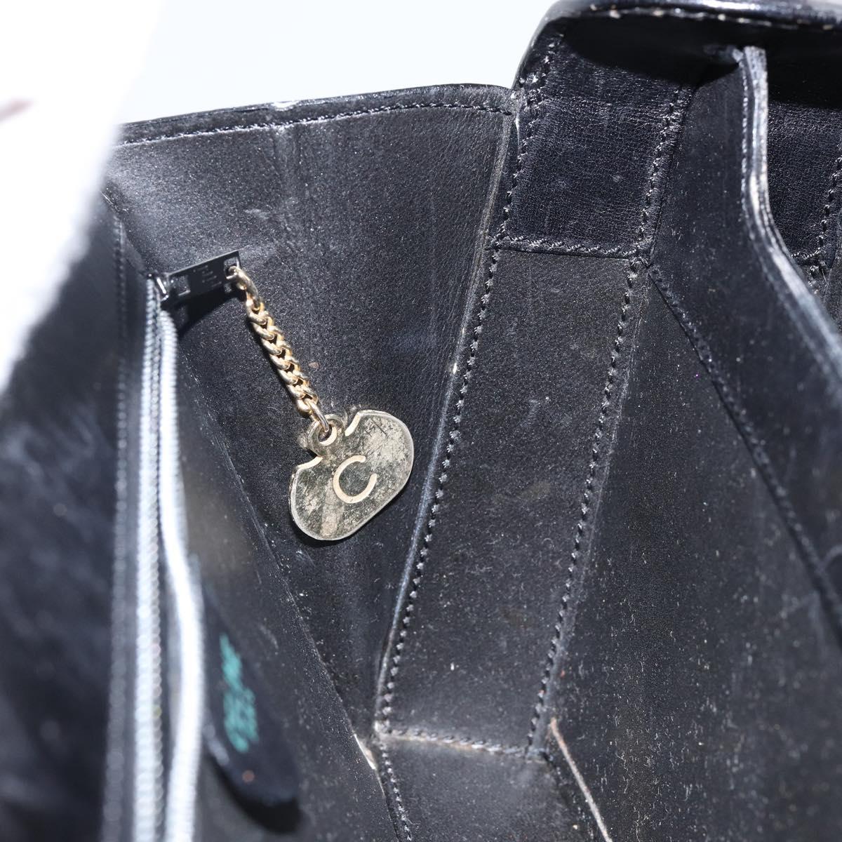 CELINE Hand Bag Leather Black Gold Auth 144782