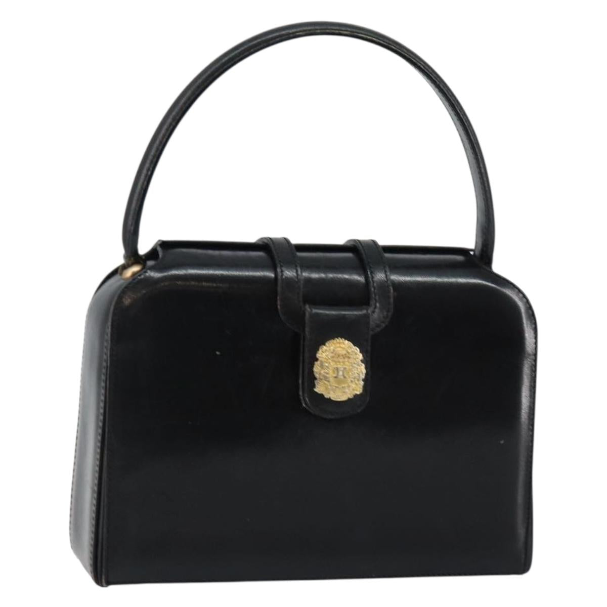CELINE Hand Bag Leather Black Gold Auth 144782