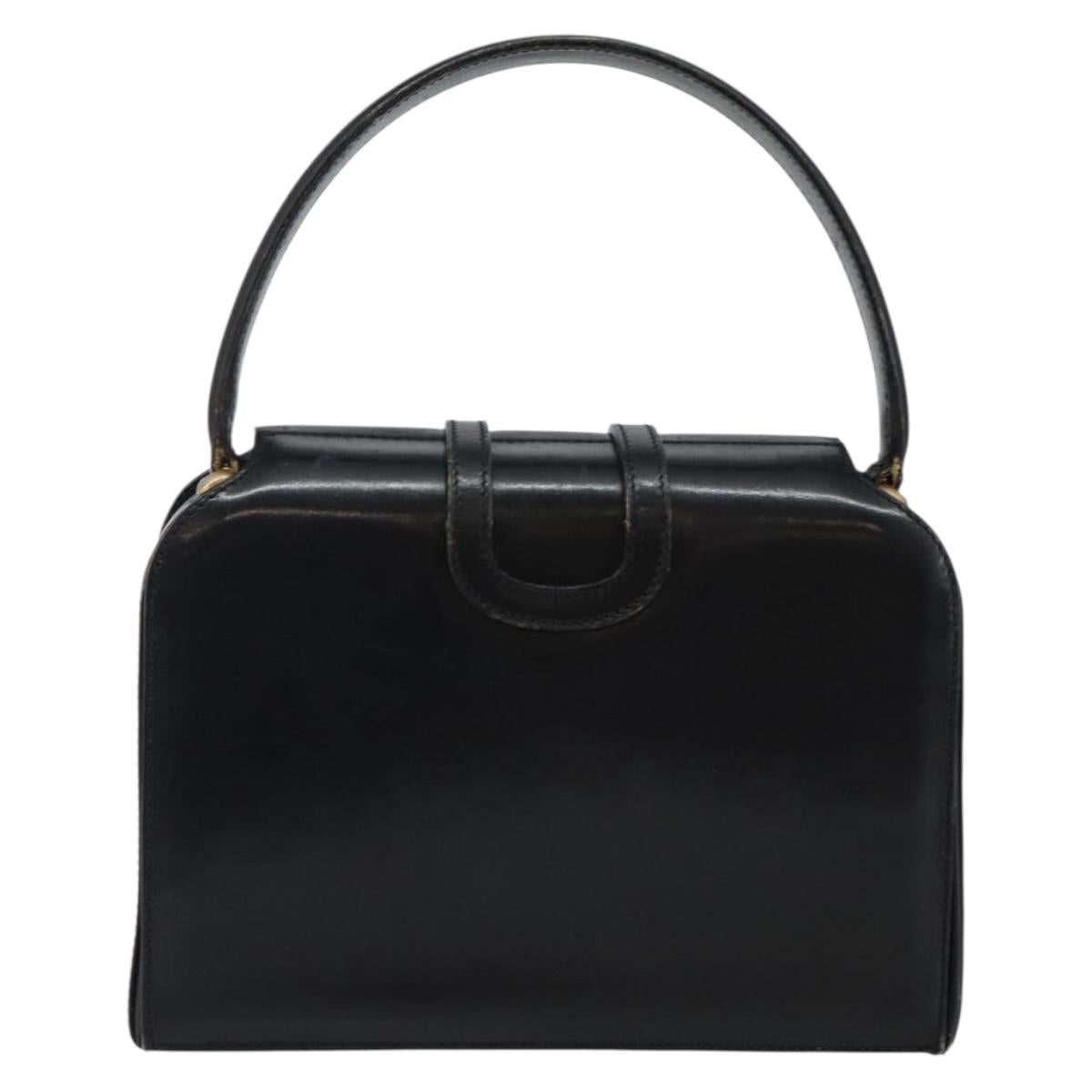 CELINE Hand Bag Leather Black Gold Auth 144782