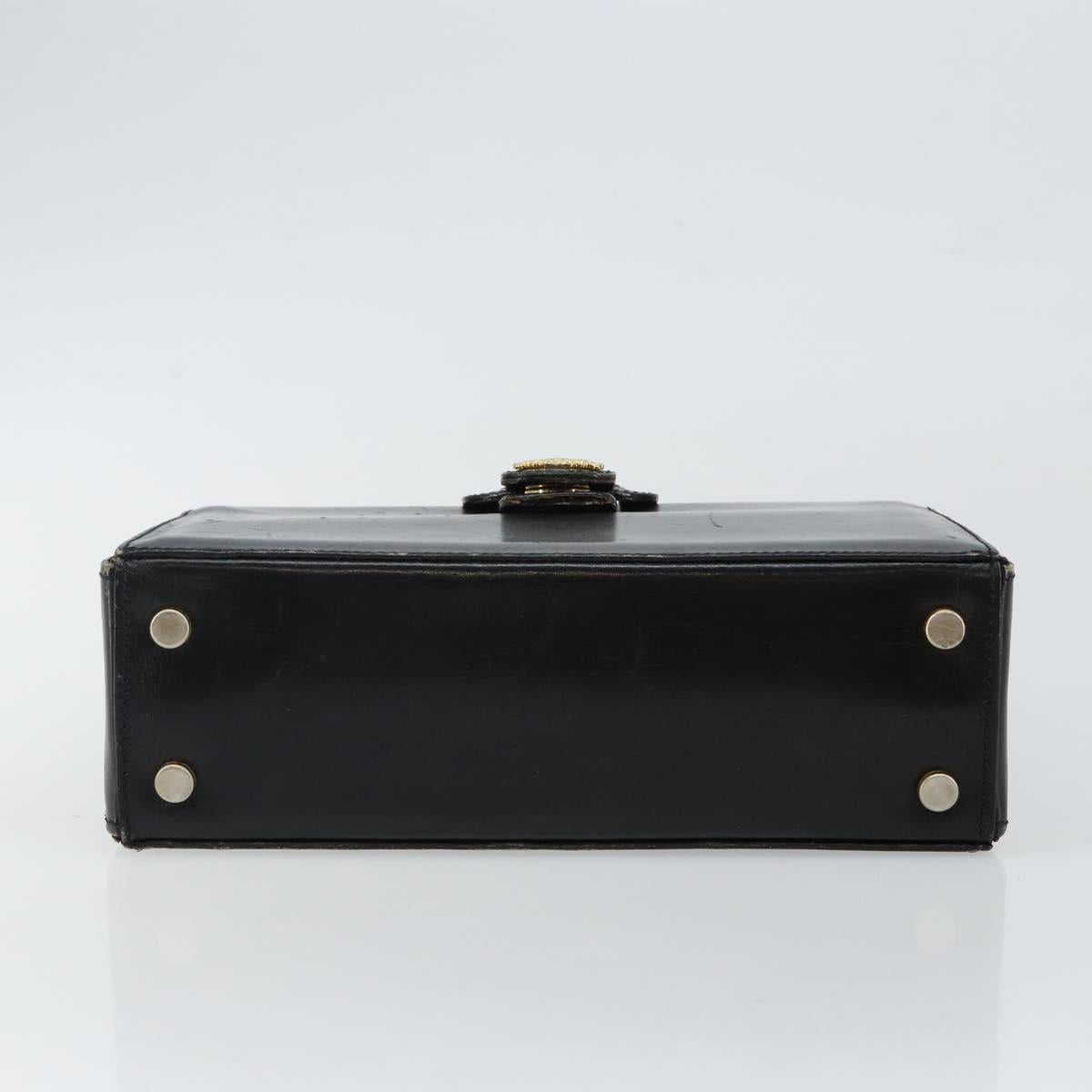 CELINE Hand Bag Leather Black Gold Auth 144782