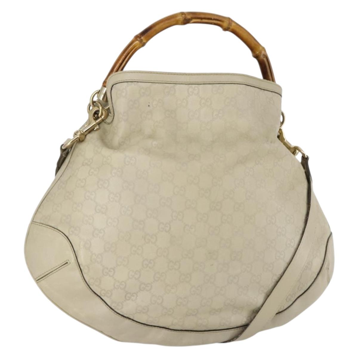GUCCI Bamboo GG Canvas Guccissima Hand Bag Leather 2way Beige Gold Auth 144806