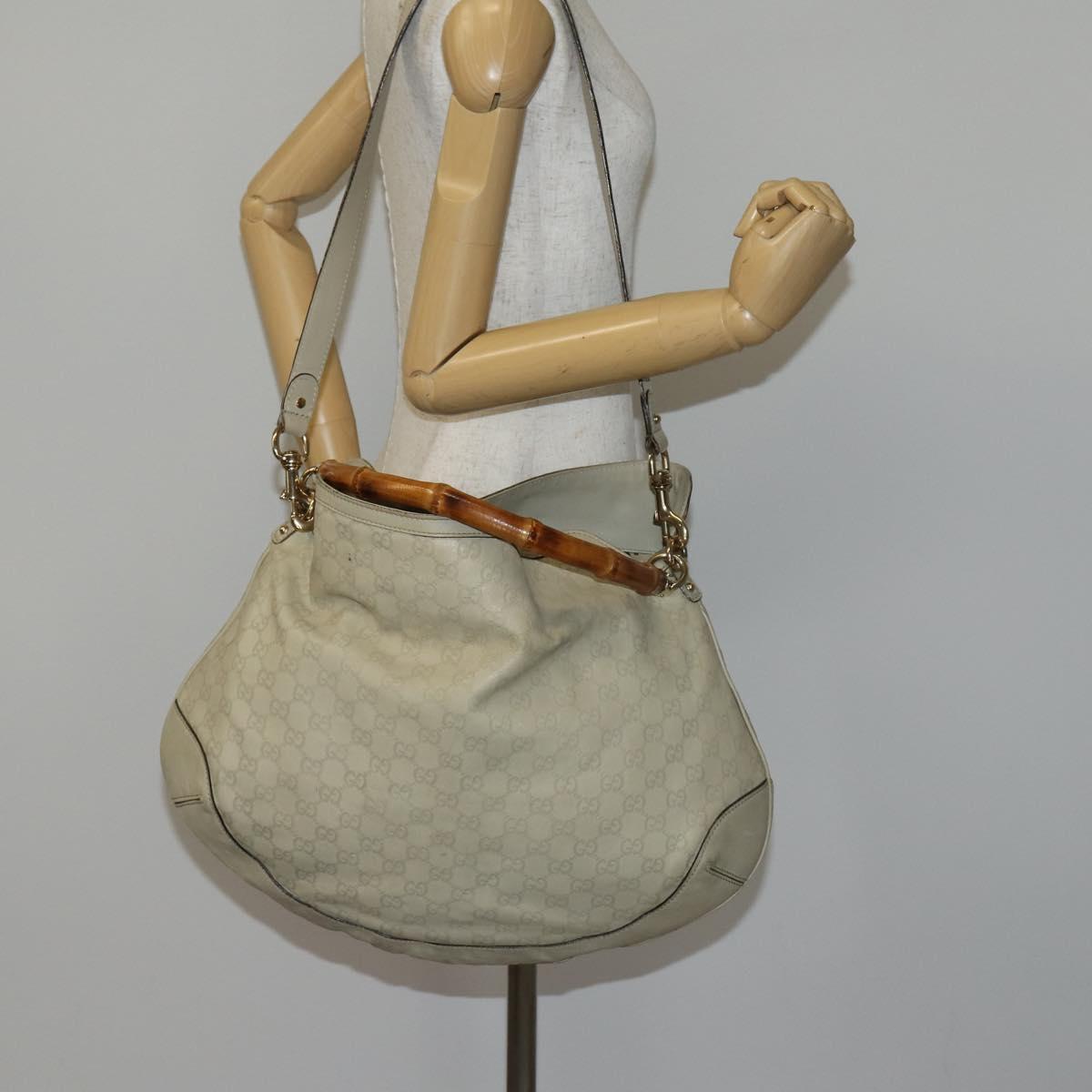 GUCCI Bamboo GG Canvas Guccissima Hand Bag Leather 2way Beige Gold Auth 144806