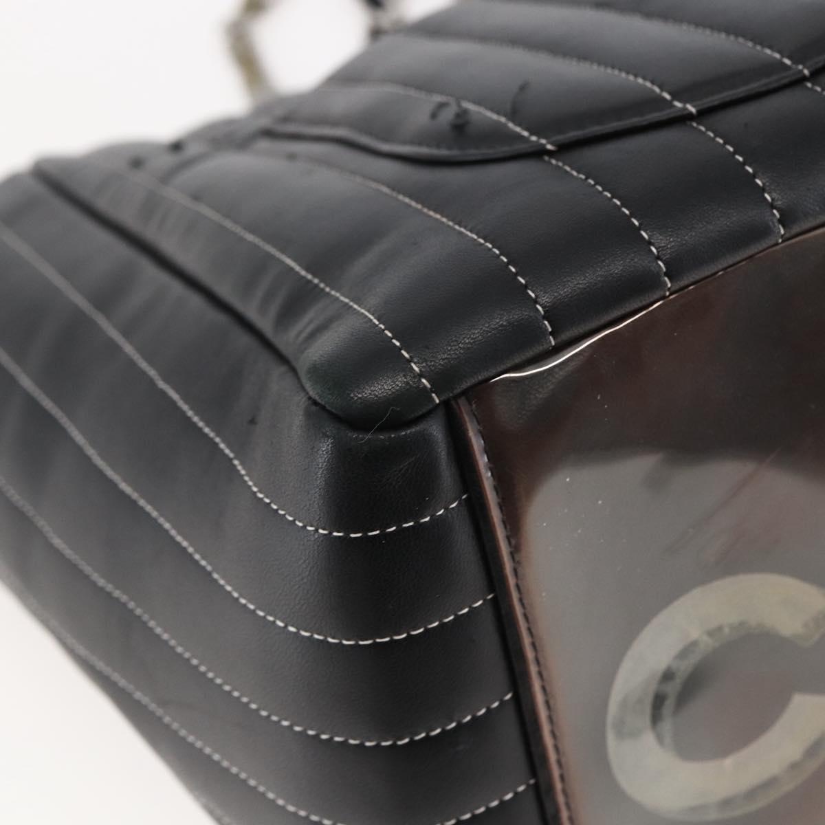 CHANEL New Mademoiselle Chain Tote Bag Leather Black Silver CC Auth 144808