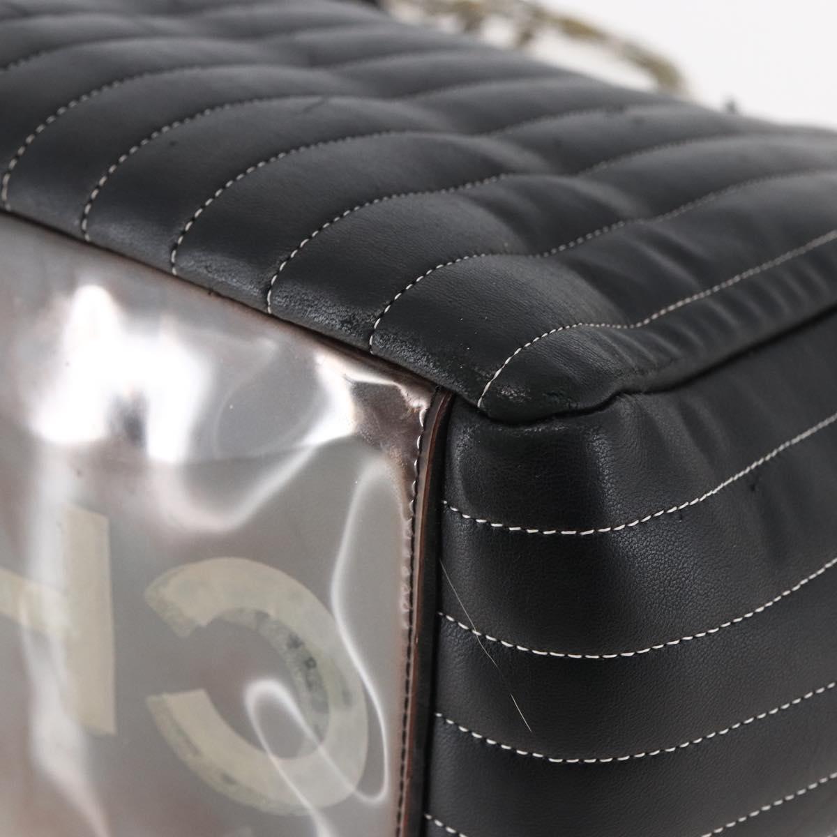 CHANEL New Mademoiselle Chain Tote Bag Leather Black Silver CC Auth 144808