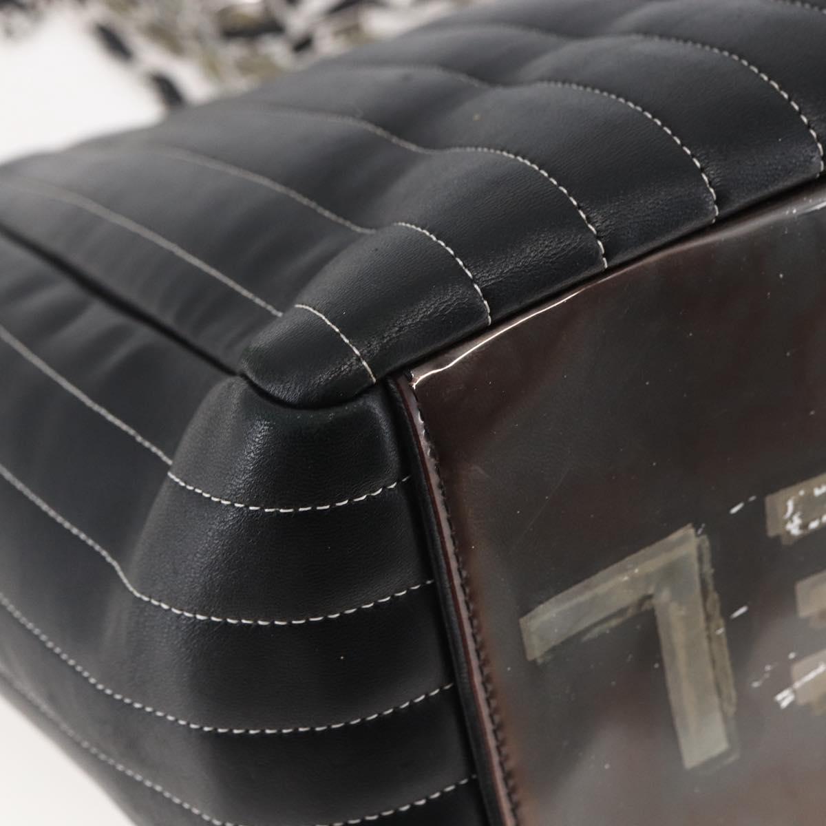 CHANEL New Mademoiselle Chain Tote Bag Leather Black Silver CC Auth 144808