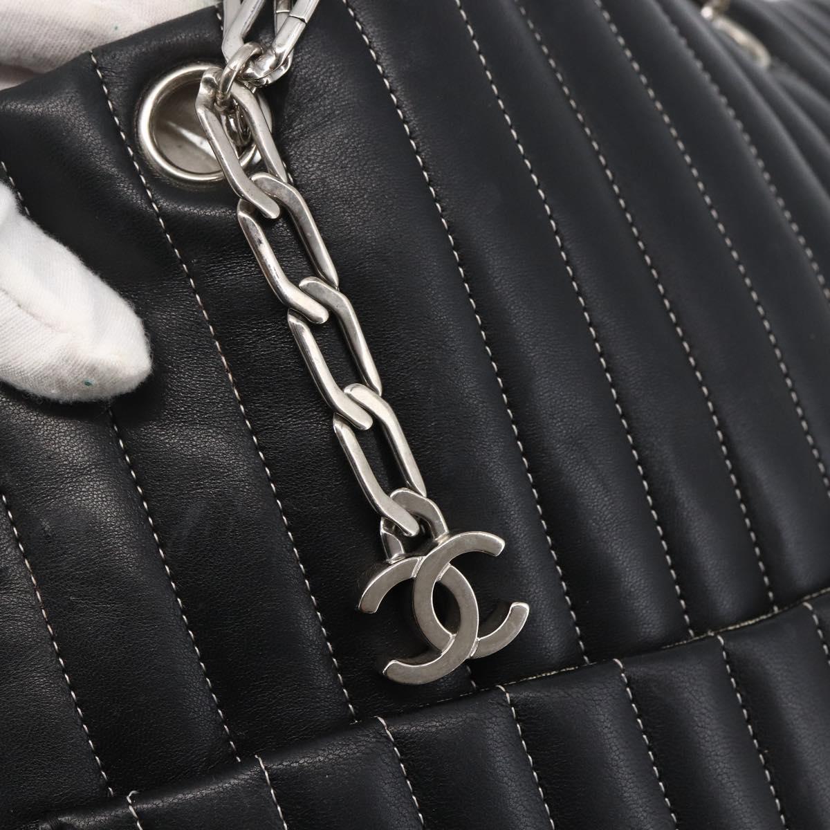 CHANEL New Mademoiselle Chain Tote Bag Leather Black Silver CC Auth 144808