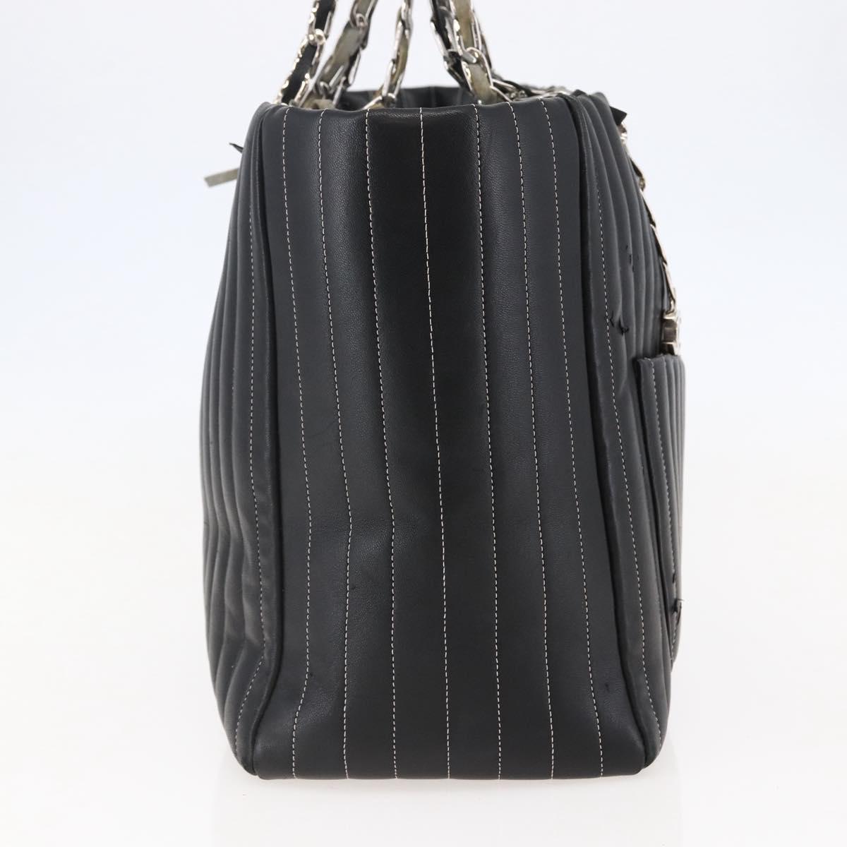 CHANEL New Mademoiselle Chain Tote Bag Leather Black Silver CC Auth 144808