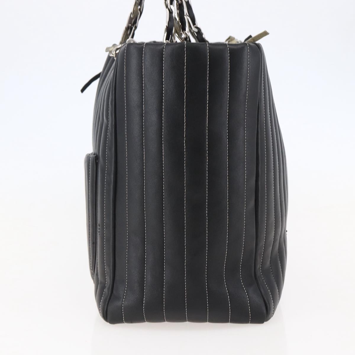 CHANEL New Mademoiselle Chain Tote Bag Leather Black Silver CC Auth 144808