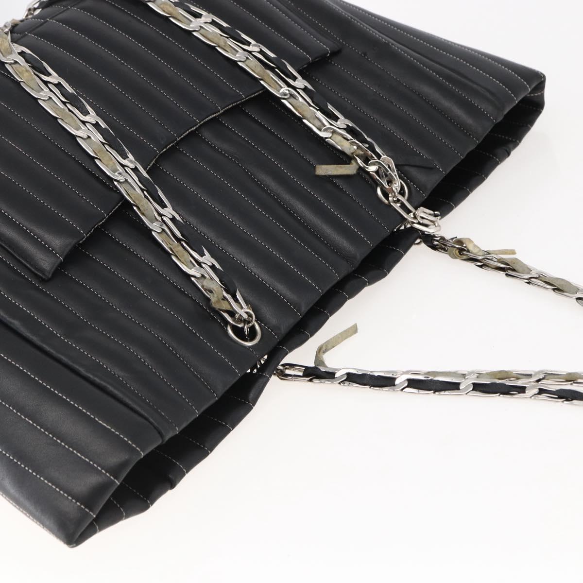 CHANEL New Mademoiselle Chain Tote Bag Leather Black Silver CC Auth 144808