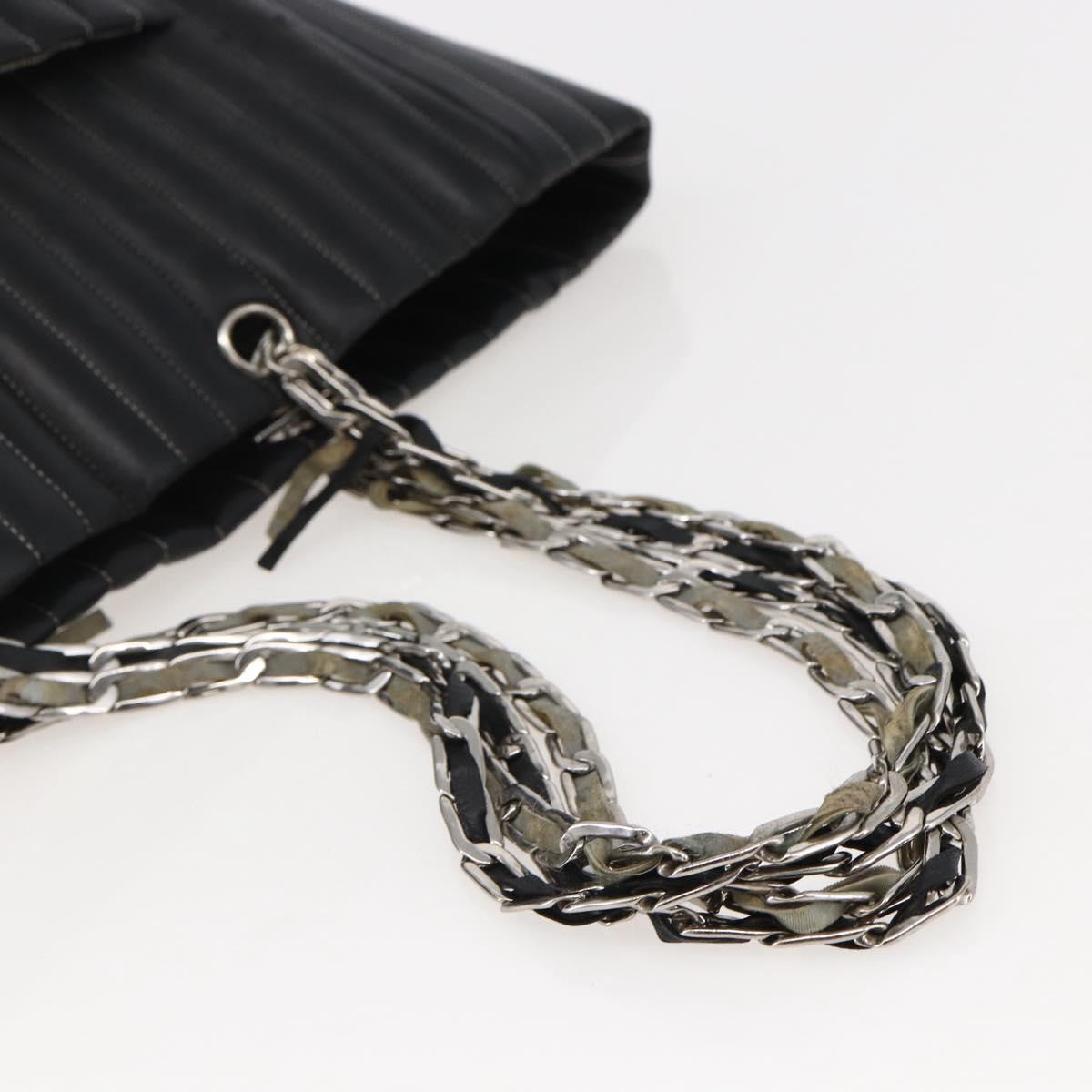 CHANEL New Mademoiselle Chain Tote Bag Leather Black Silver CC Auth 144808