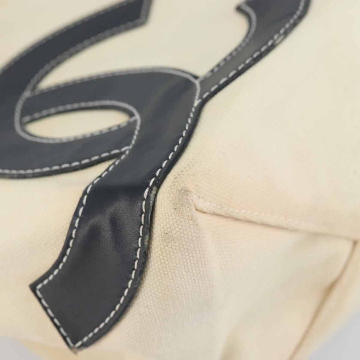 CHANEL Chain Tote Bag No5 Canvas Beige Silver CC Auth 144809