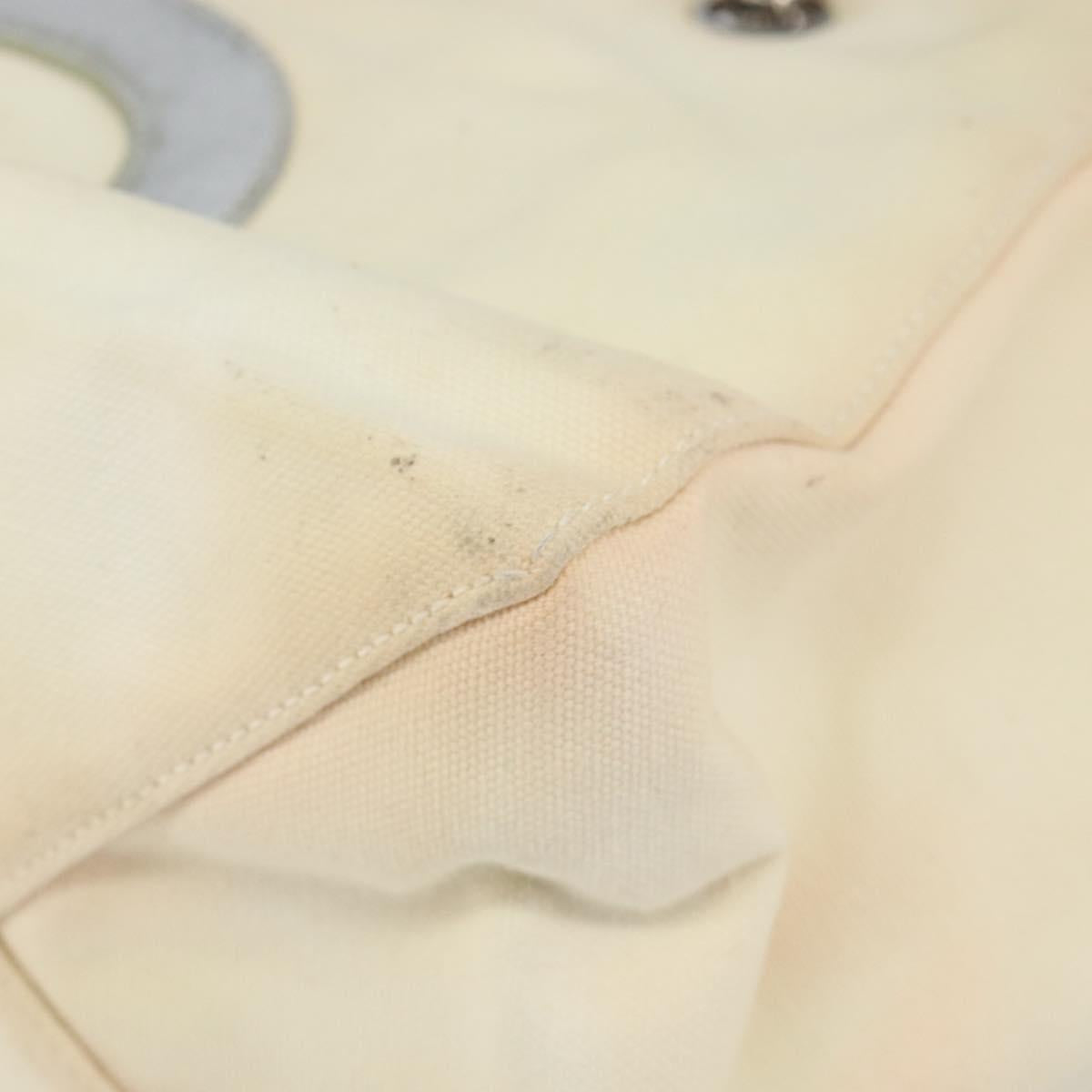 CHANEL Chain Tote Bag No5 Canvas Beige Silver CC Auth 144809