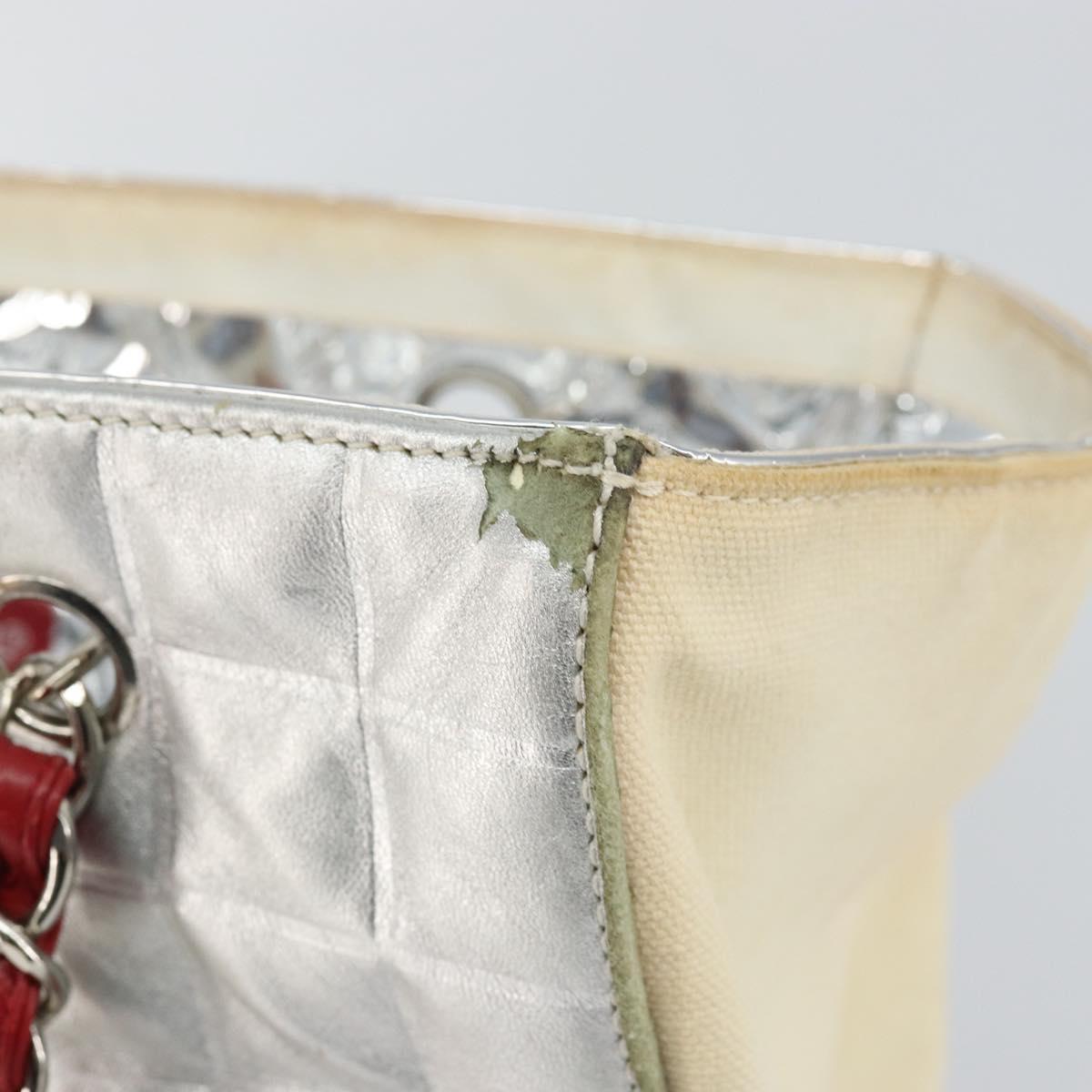 CHANEL Chain Tote Bag No5 Canvas Beige Silver CC Auth 144809