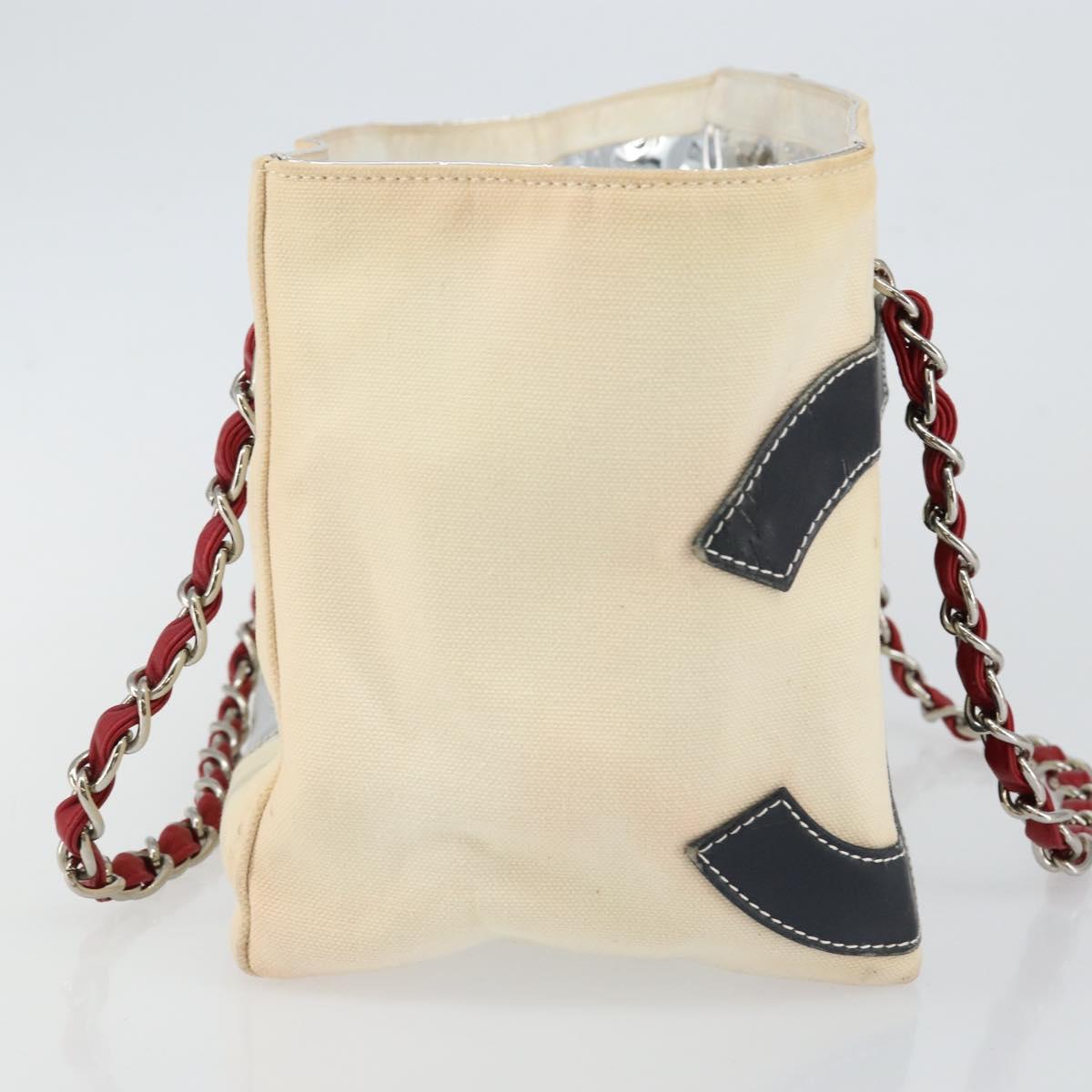 CHANEL Chain Tote Bag No5 Canvas Beige Silver CC Auth 144809