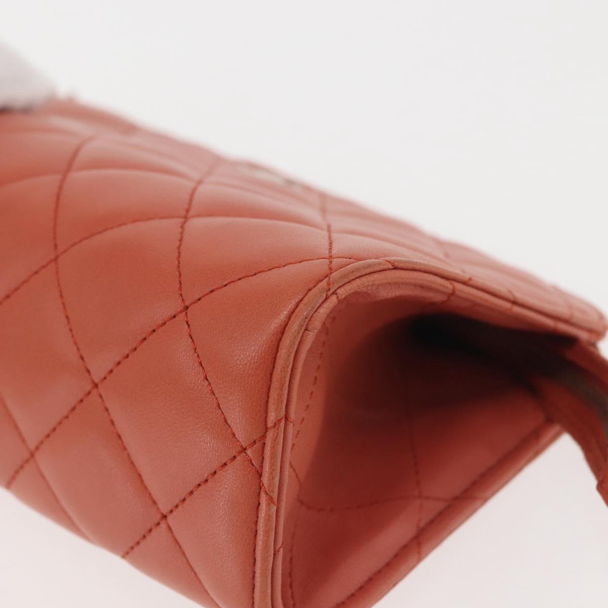 CHANEL Matelasse Pouch Lamb Skin Orange Silver CC Auth 144810