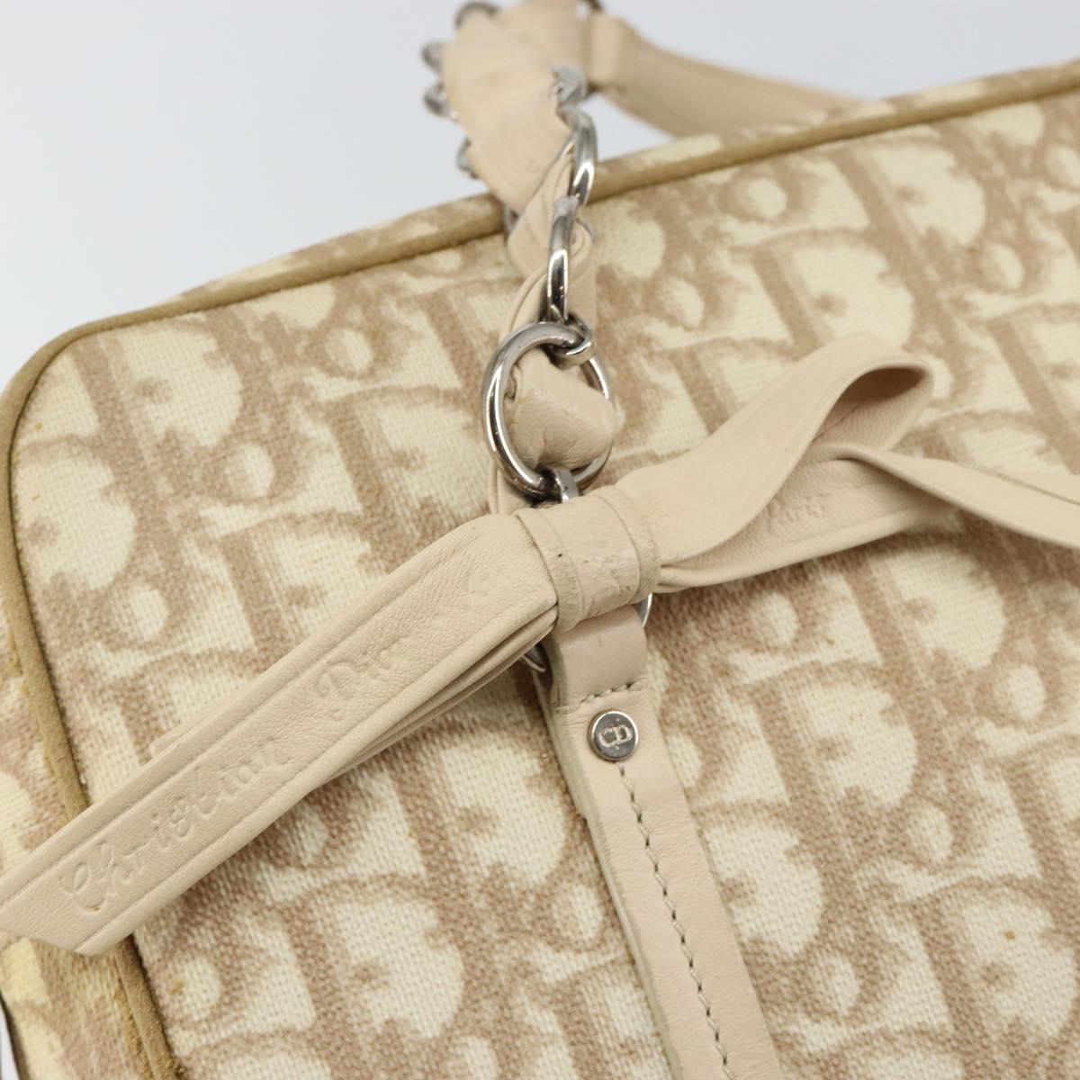 Christian Dior Trotter Canvas Romantic Chain Hand Bag PVC Beige Auth 144811