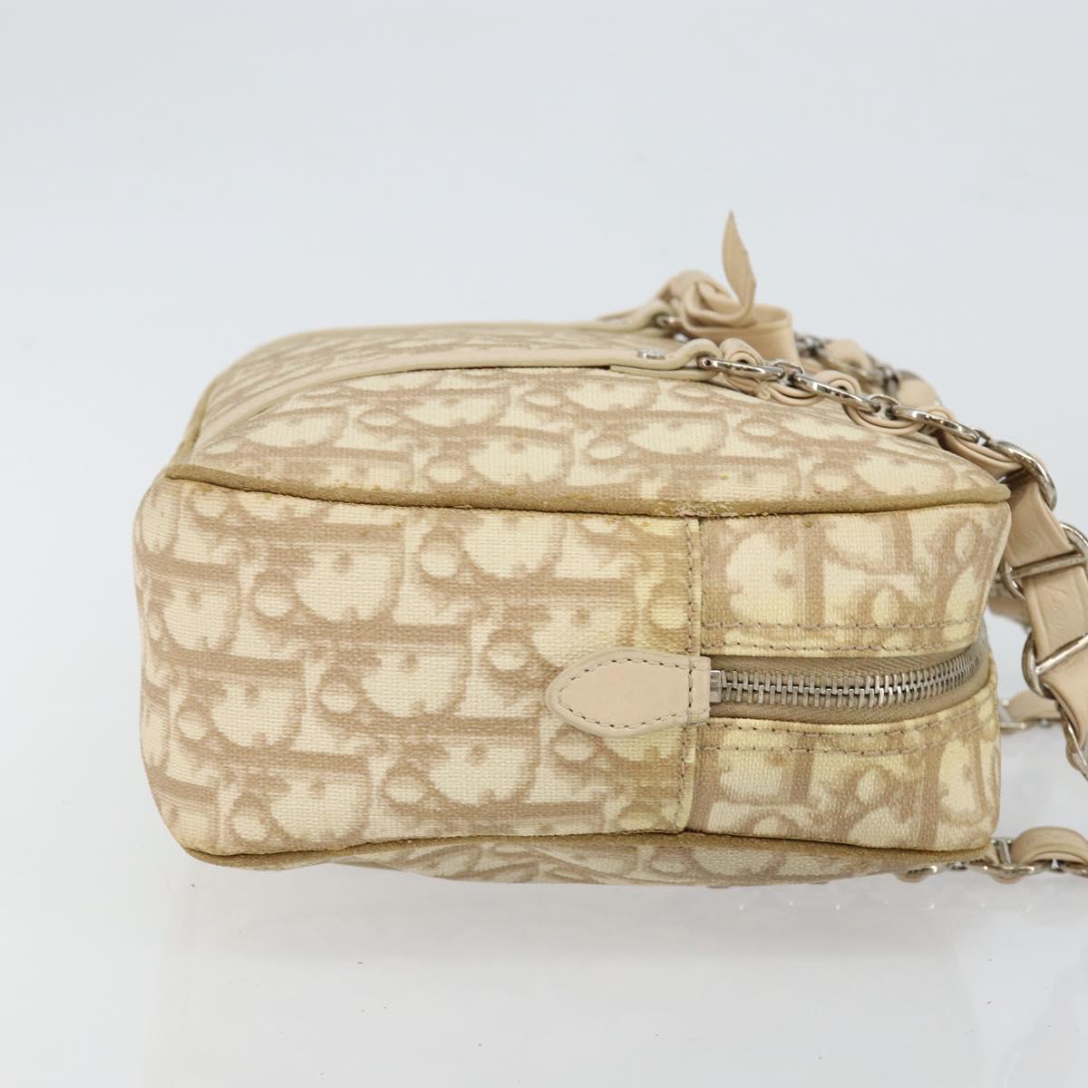 Christian Dior Trotter Canvas Romantic Chain Hand Bag PVC Beige Auth 144811