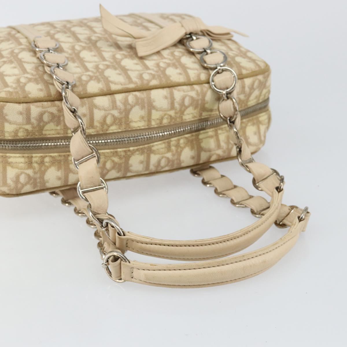 Christian Dior Trotter Canvas Romantic Chain Hand Bag PVC Beige Auth 144811