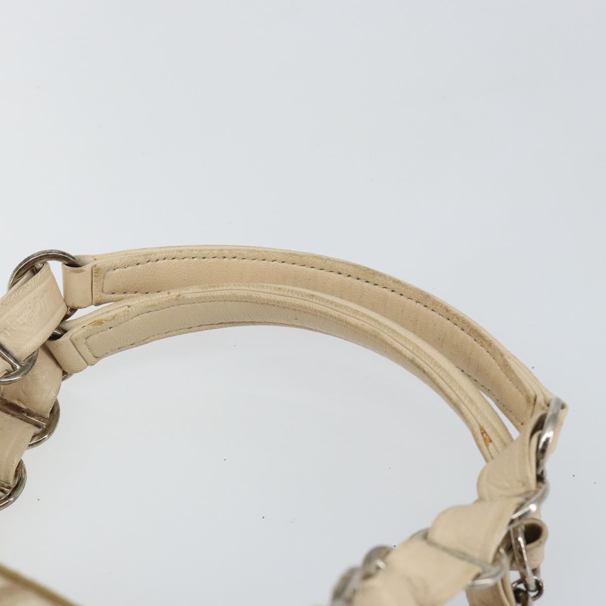 Christian Dior Trotter Canvas Romantic Chain Hand Bag PVC Beige Auth 144811