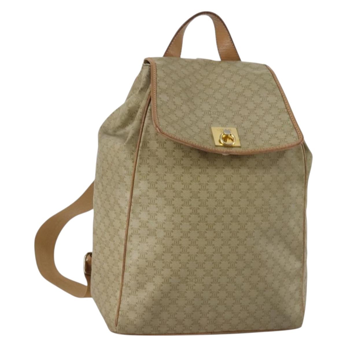 CELINE Macadam Canvas Backpack PVC Leather Beige Gold Auth 144815