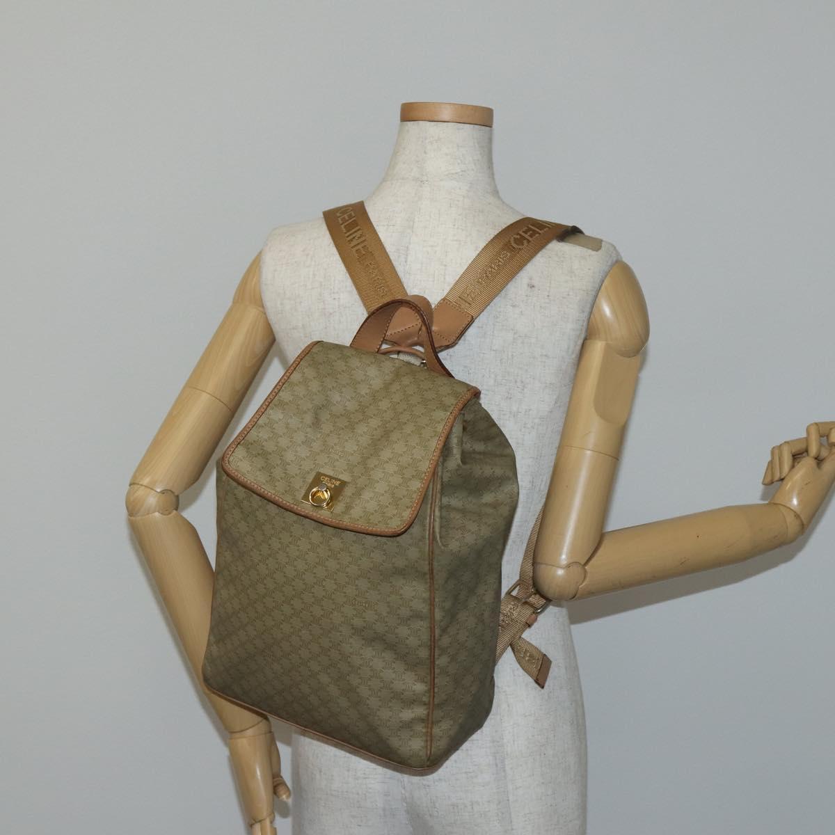 CELINE Macadam Canvas Backpack PVC Leather Beige Gold Auth 144815