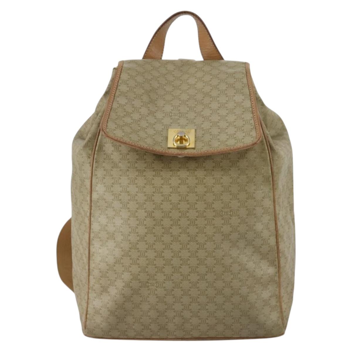 CELINE Macadam Canvas Backpack PVC Leather Beige Gold Auth 144815