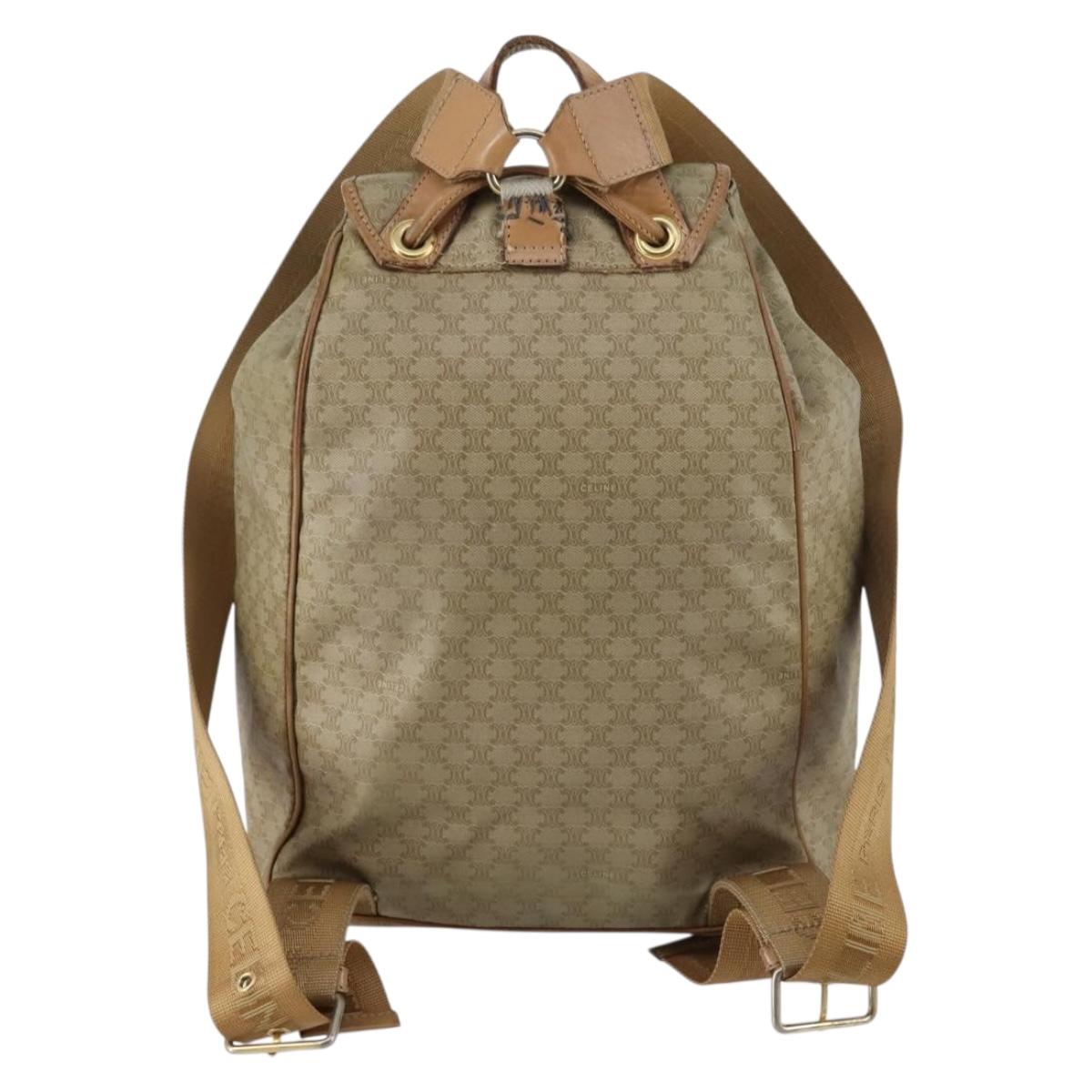 CELINE Macadam Canvas Backpack PVC Leather Beige Gold Auth 144815