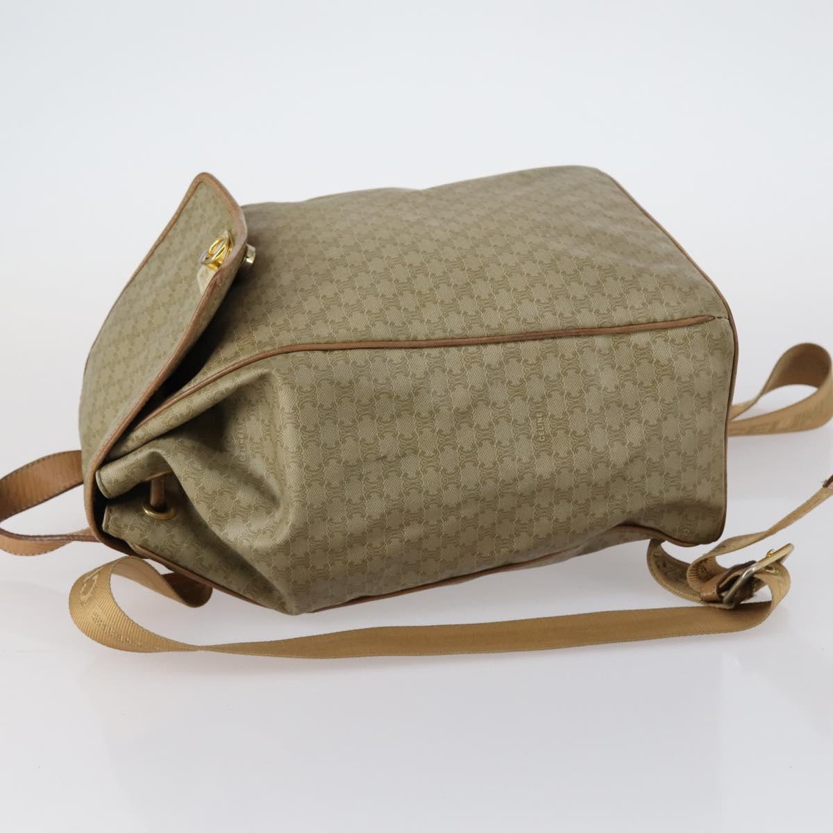 CELINE Macadam Canvas Backpack PVC Leather Beige Gold Auth 144815