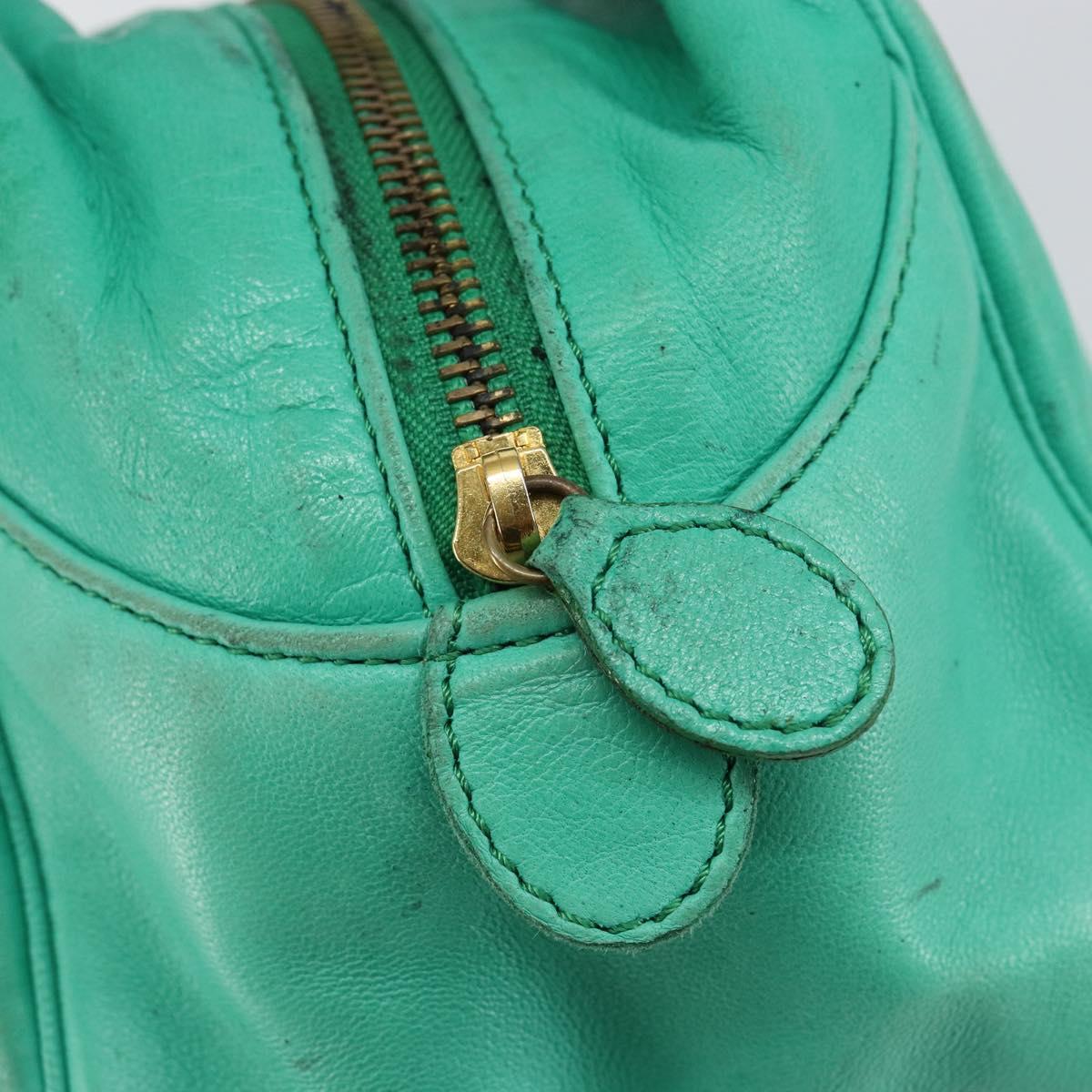 Christian Dior Hand Bag Leather Green Gold Auth 144817
