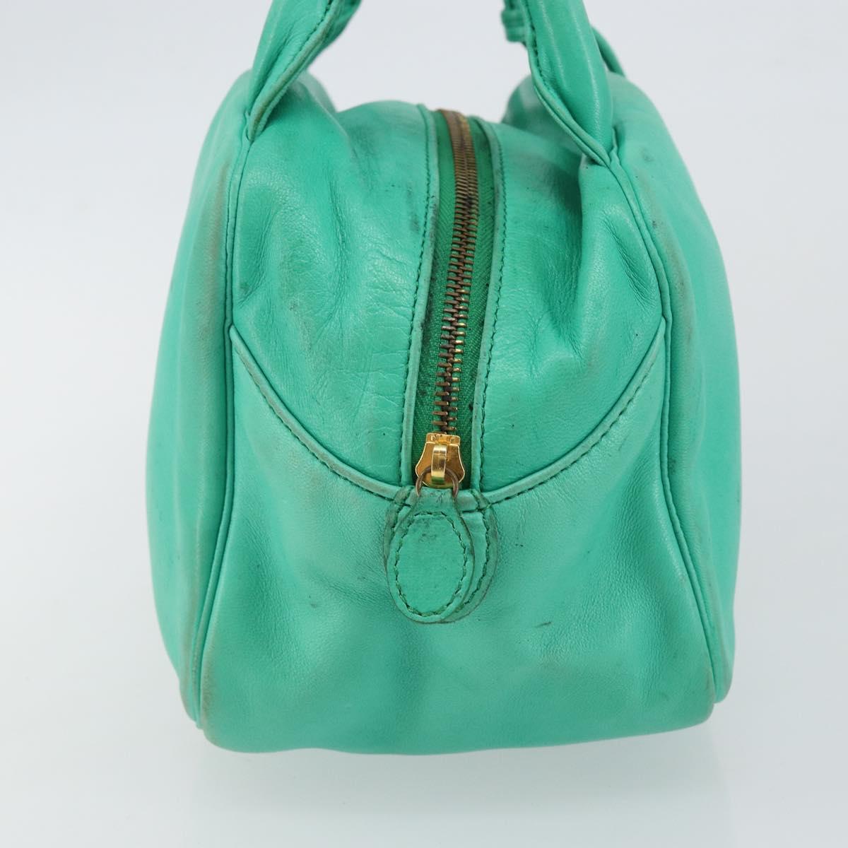 Christian Dior Hand Bag Leather Green Gold Auth 144817