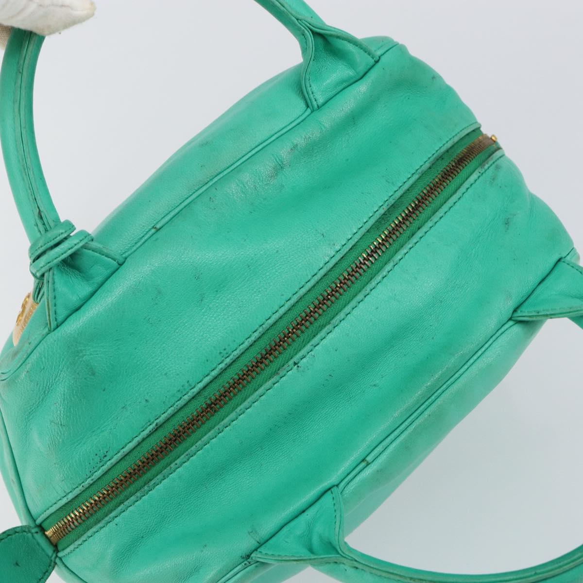 Christian Dior Hand Bag Leather Green Gold Auth 144817