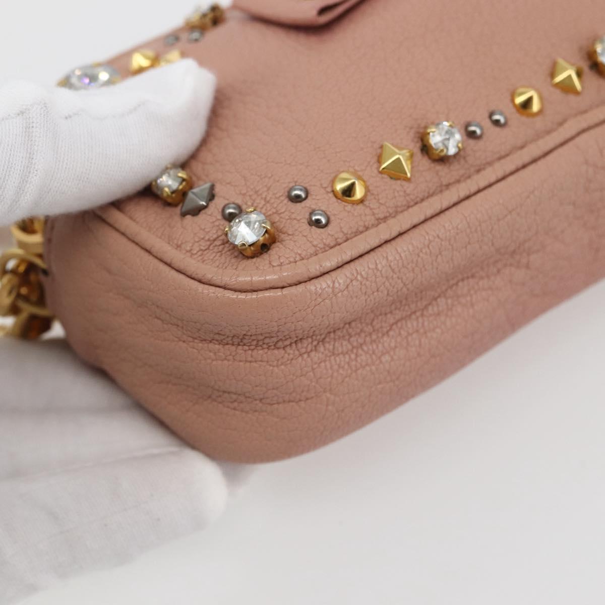 Miu Miu Pouch Leather Beige Gold Auth 144819V