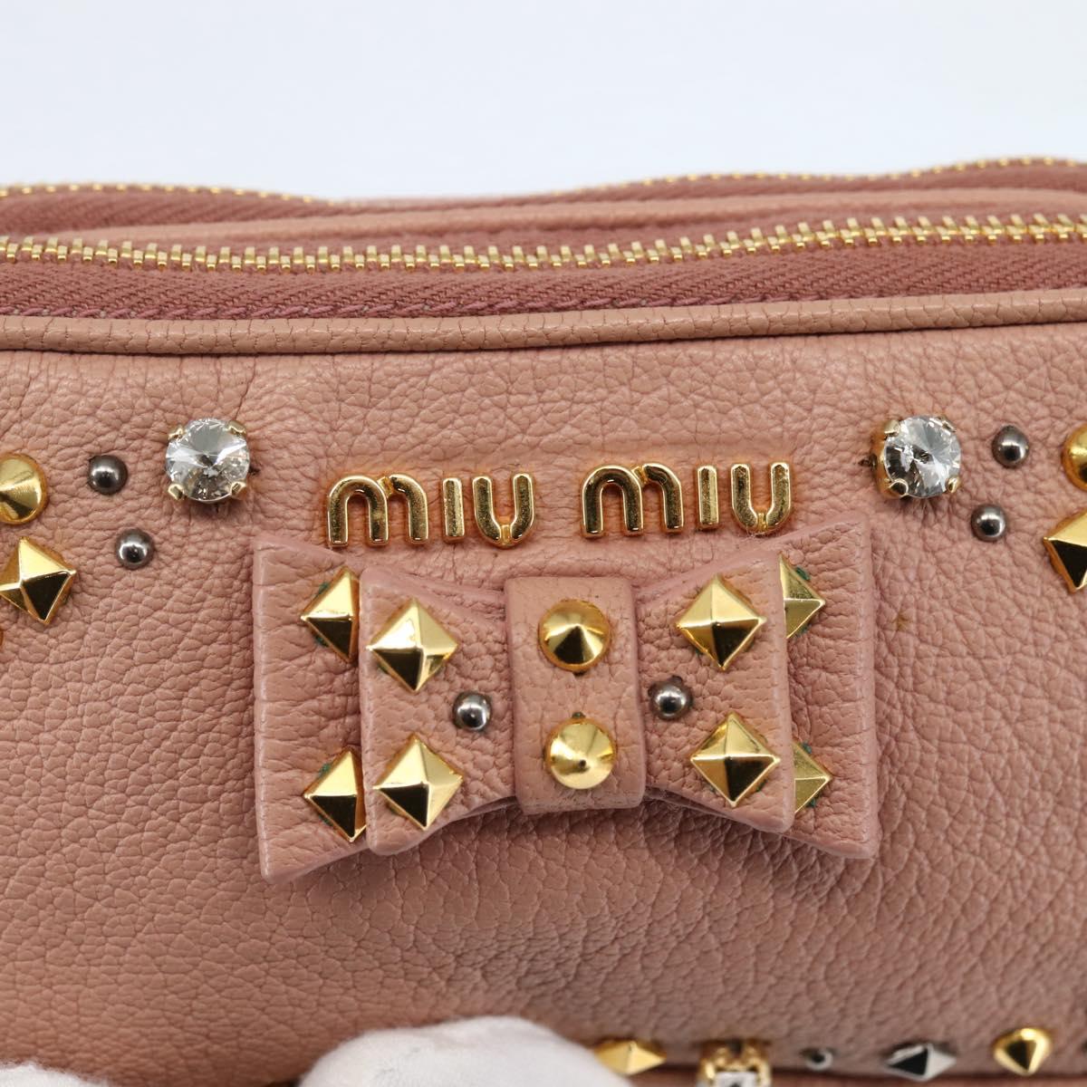 Miu Miu Pouch Leather Beige Gold Auth 144819V
