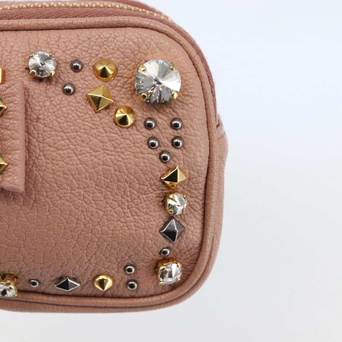 Miu Miu Pouch Leather Beige Gold Auth 144819V