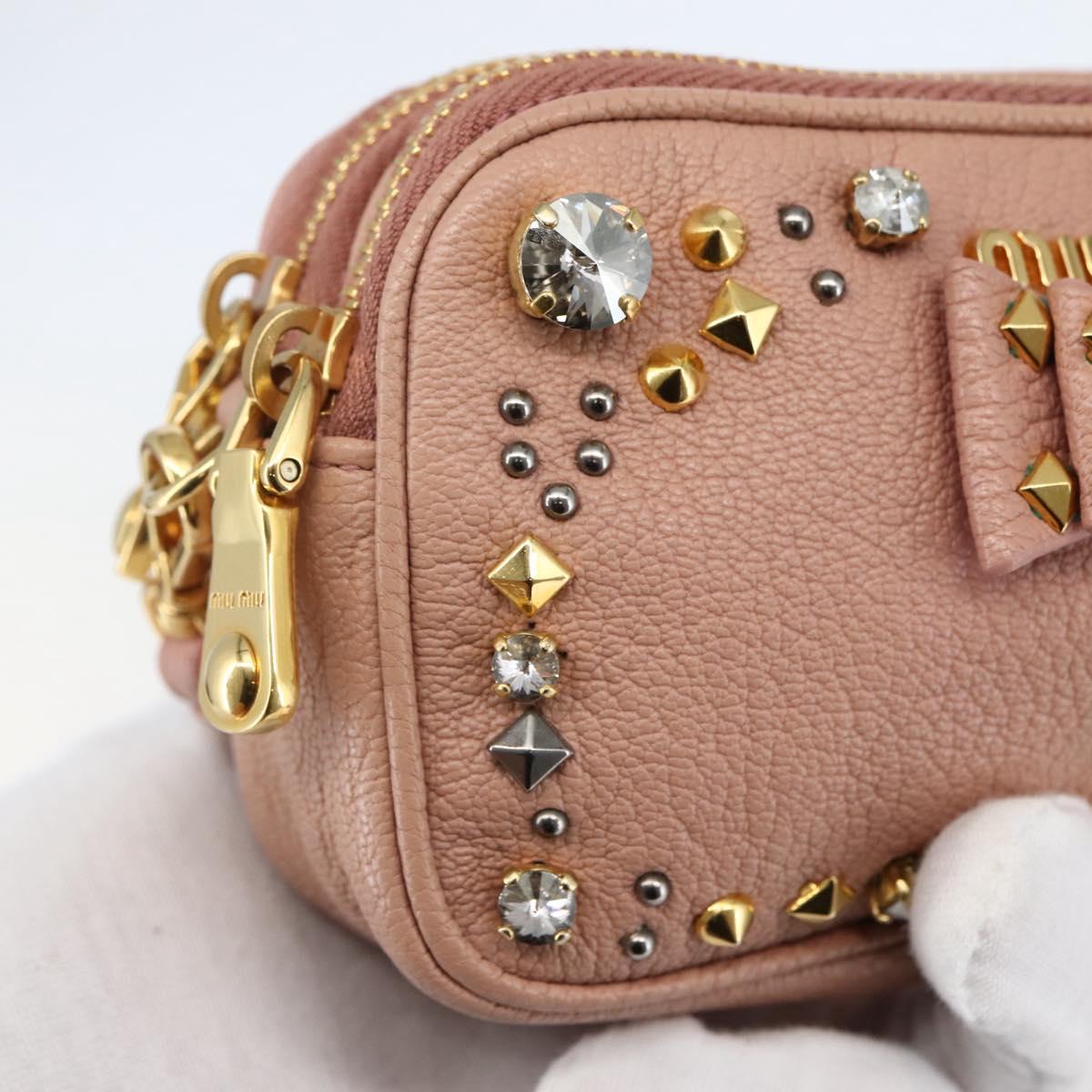 Miu Miu Pouch Leather Beige Gold Auth 144819V