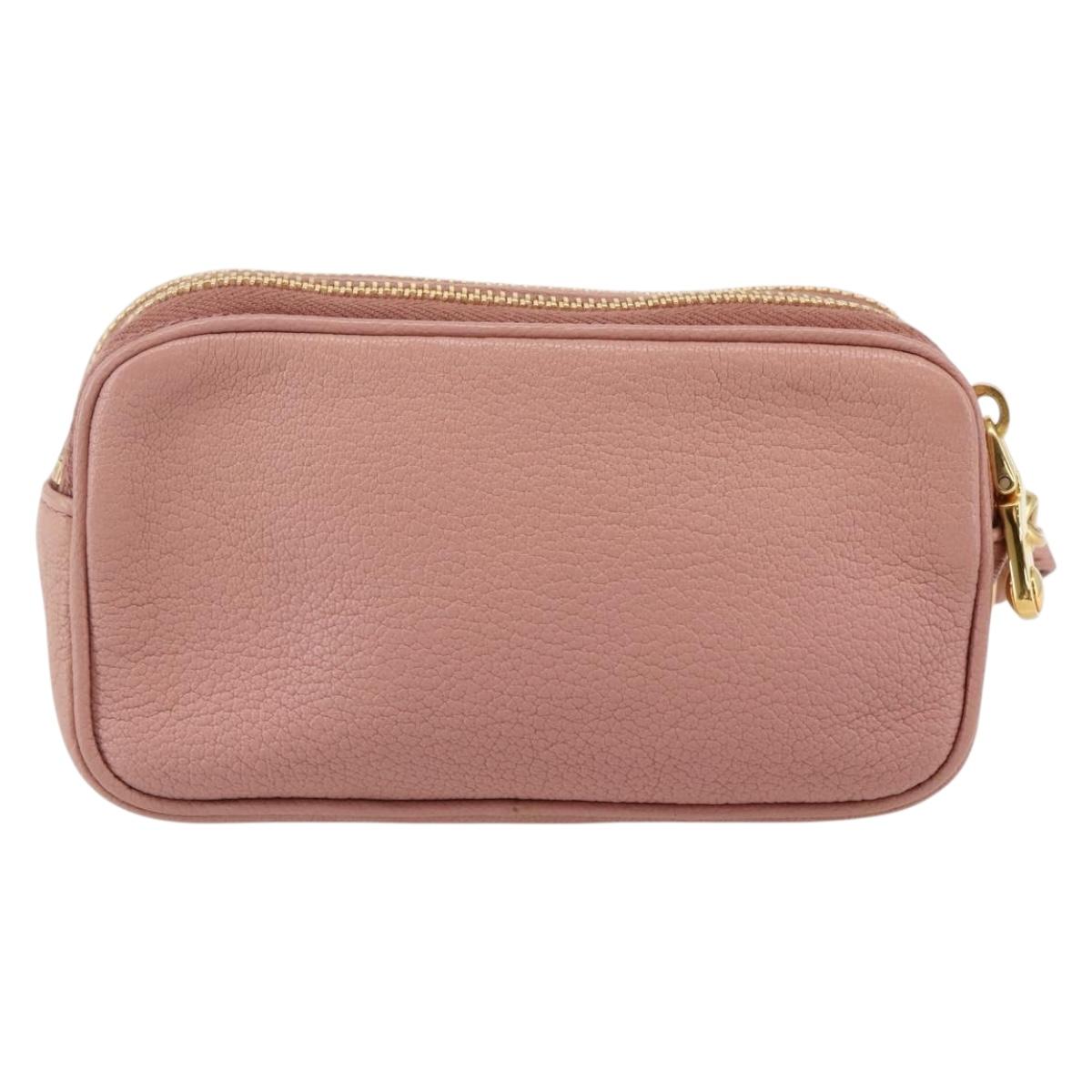 Miu Miu Pouch Leather Beige Gold Auth 144819V