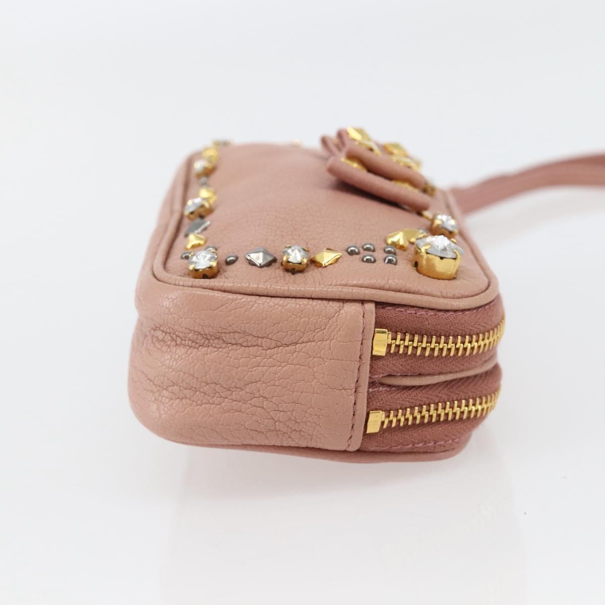 Miu Miu Pouch Leather Beige Gold Auth 144819V