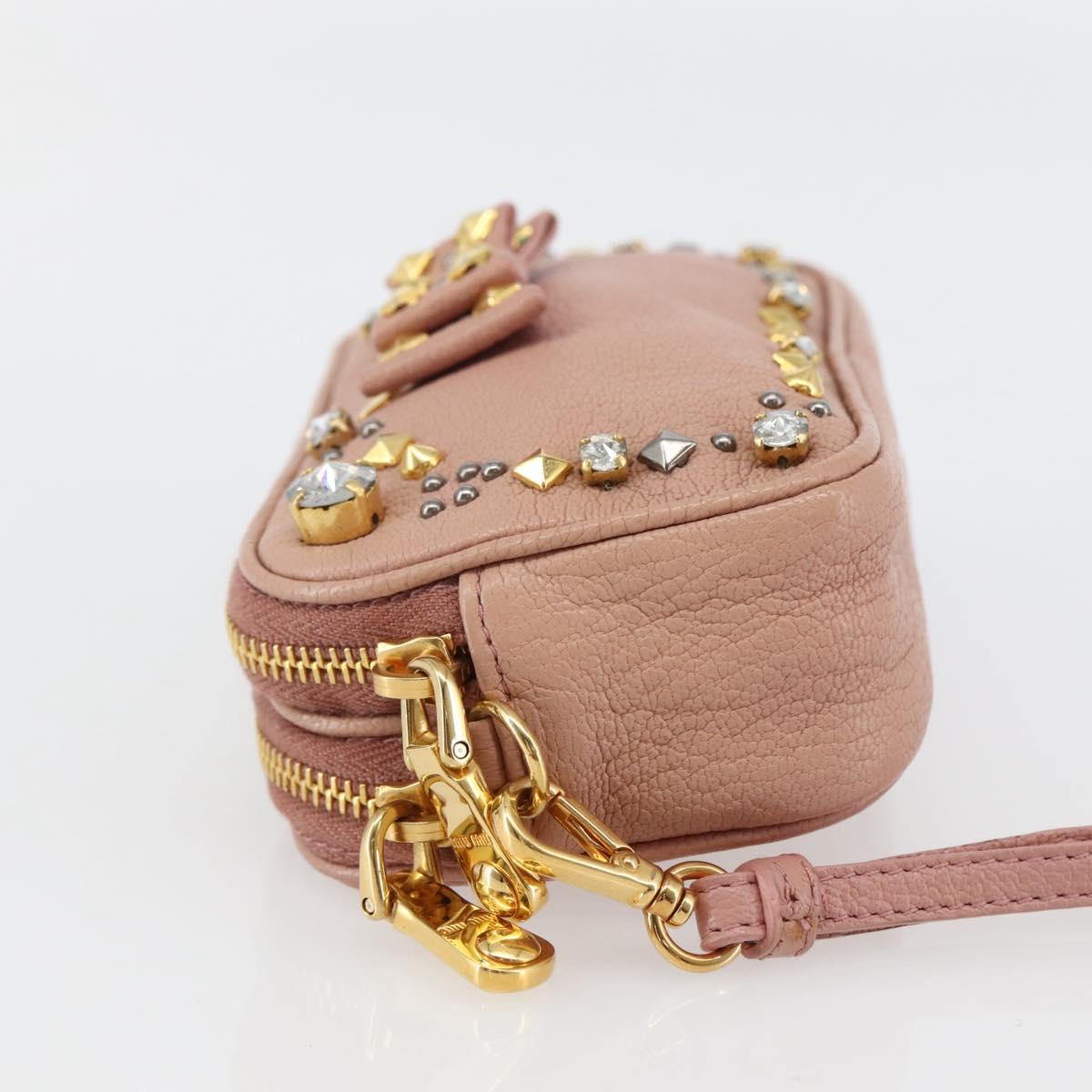Miu Miu Pouch Leather Beige Gold Auth 144819V