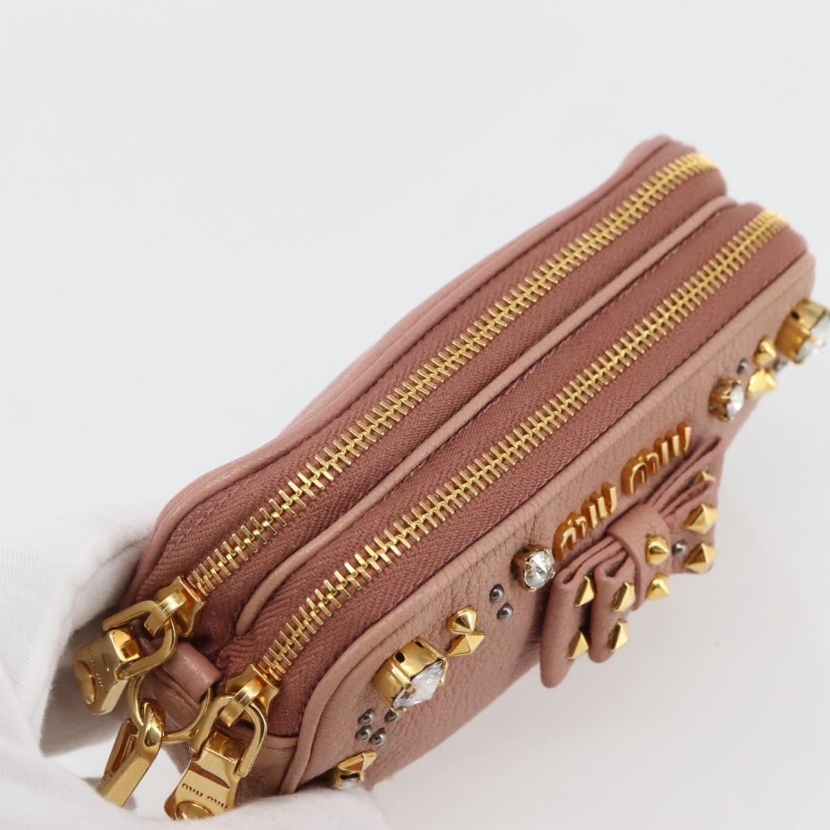 Miu Miu Pouch Leather Beige Gold Auth 144819V
