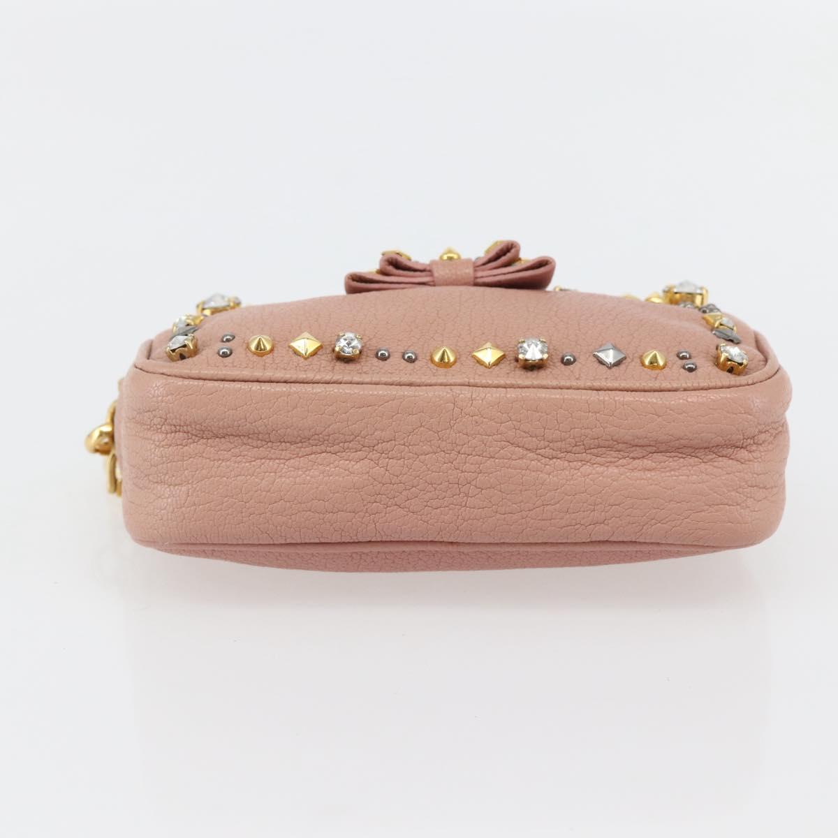 Miu Miu Pouch Leather Beige Gold Auth 144819V