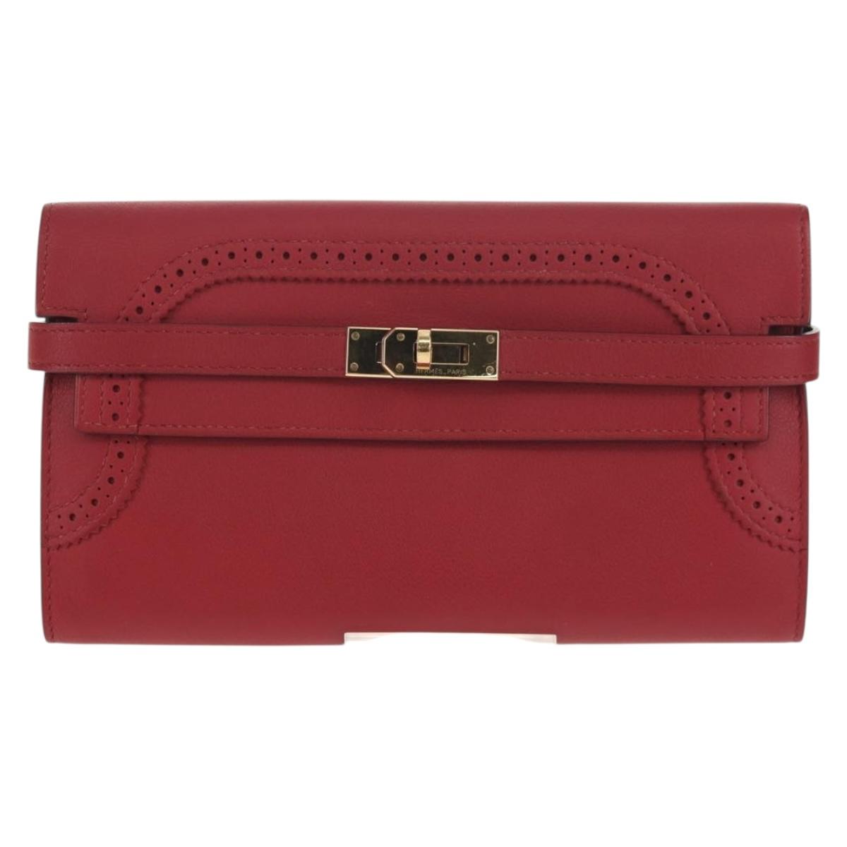 HERMES Kelly Long Wallet Leather Red Gold Auth 144824SAM