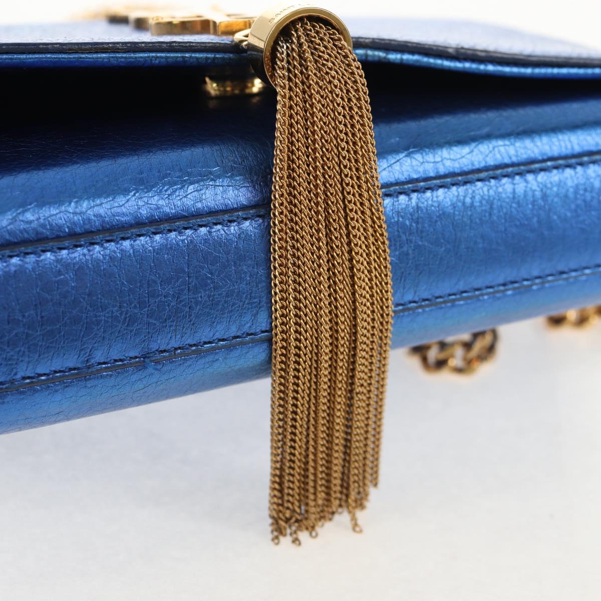 SAINT LAURENT Chain Kate Small Shoulder Bag Leather Blue Gold Auth 144825AV