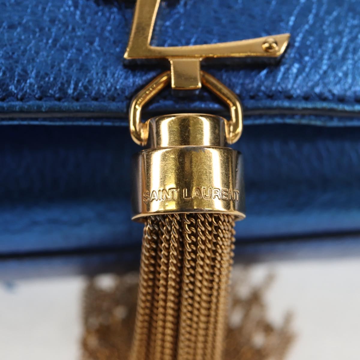 SAINT LAURENT Chain Kate Small Shoulder Bag Leather Blue Gold Auth 144825AV